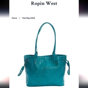 Ropin West Hand Tooled Deep Turquoise Full Grain Leather Bag